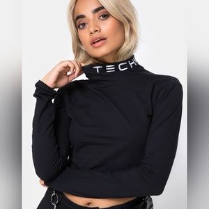 Motel Rhala Tokyo Techno Black Long Sleeve Crop Top